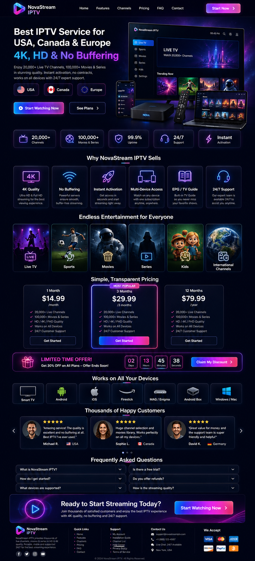KickoffCast.com full IPTV landing page design